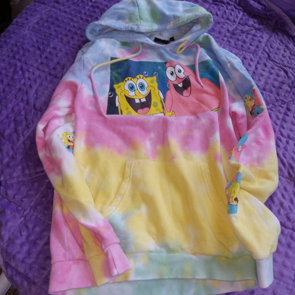 Women's Spongebob Squarepants Tie-Dye Hooded Sweatshirt Hoodie Small